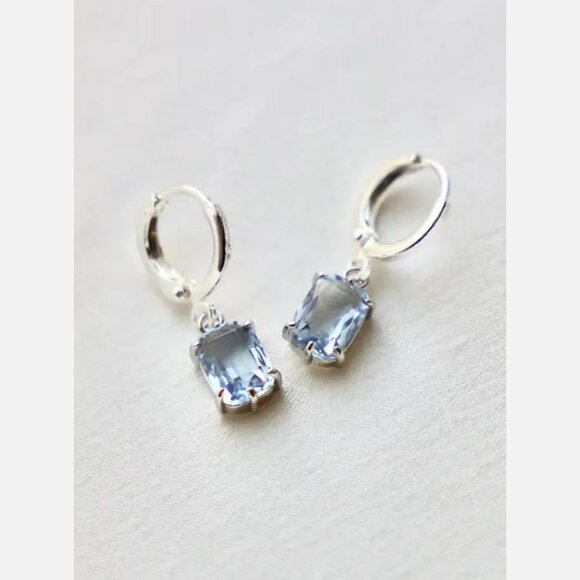 Sapphire Baguette Earrings – Silver Huggie Hoops - Picture 1 of 5